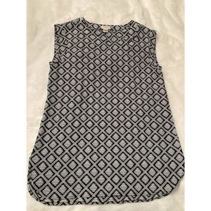 J Crew Black and White Geometric Career Top Blouse XXS